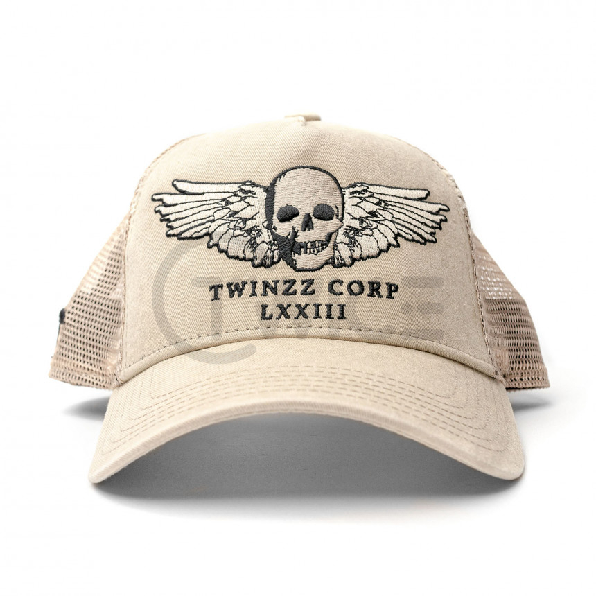 Hnědá kšiltovka TWINZZ Winged Skull Trucker