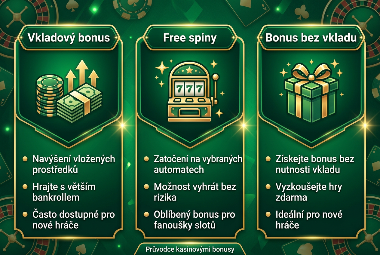 Infografika zobrazující typy bonusů a proces aktivace